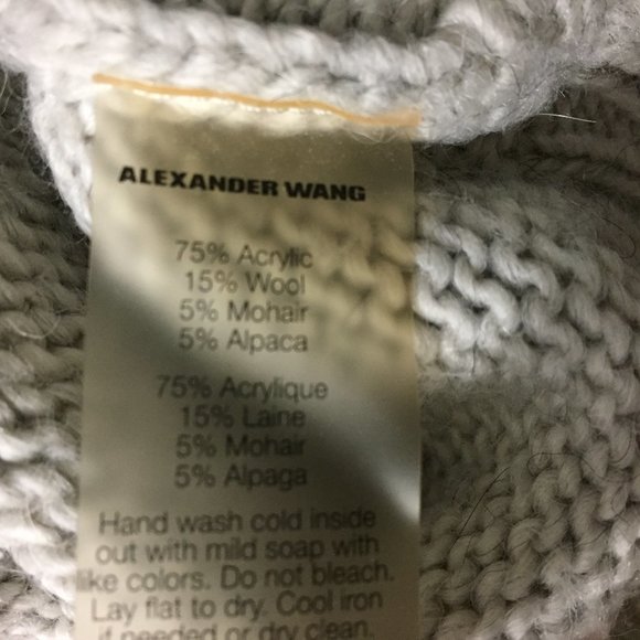 T by ALEXANDER WANG Gray Alpaca Wool Mohair Blend Loose Fit V Neck Sweater Top - Picture 3 of 10